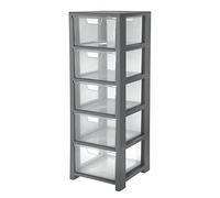 CEP Tour de rangement Gris transparent, 5 tiroirs - Dimensions : L32,5 x H95,6 x P35 cm