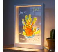 Cepairng Kit d'empreintes de mains familiales avec lumière - 12 peintures et 12 stylos - 4 feuilles transparentes - Cadeaux personnalisés pour maman de la part des enfants (blanc)