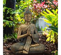 Cepewa Bouddha Statue asiatique dorée assise Feng Shui H 30 cm pour décoration de jardin