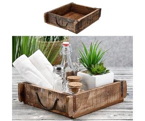 Cepewa Caisse en bois en forme de brique, aspect usé | Bois de hêtre vieilli 30 x 25 cm | Caisse de surcyclage avec anse en métal (1 x caisse en bois en forme de brique 30 x 25 cm)