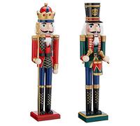 Cepewa Figurine casse-noisette en bois, composée de roi et tambour, 38 cm, rouge/vert et rouge/bleu, décoration de Noël, style des Monts Métallifères, concasseur à noix, 1 pièce