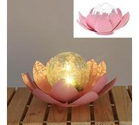 Cepewa Fleur de lotus à LED solaire, en fer/verre, rose, blanc chaud, IP44, décoration de jardin
