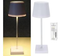 Cepewa Lampe de table LED - Blanc - 17 LED - 8,5 x 32 cm - ABS PS - Fonction tactile à piles - Blanc chaud - 3 niveaux de luminosité 25 lumens (1 lampe de table blanche de 32 cm avec piles)