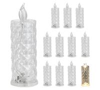 Cepewa Lot de 12 bougies LED en cristal - Transparentes - 5 x 12 cm - En plastique blanc chaud - Interrupteur marche/arrêt sans flamme - Aspect cristal