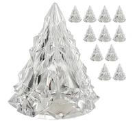 Cepewa Lot de 12 sapins de Noël LED en cristal - Transparent - 6 x 8 cm - En plastique blanc chaud - Interrupteur marche/arrêt - Bougie sans flamme - Aspect cristal