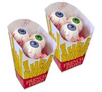 Cepewa Lot de 2 globes oculaires d'Halloween dans une boîte à frites - 8 x 14 x 7 cm - Papier polystyrène - Décoration de fête - Yeux effrayants