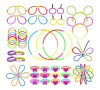 Cepewa Lot de 230 bâtonnets fluorescents en plastique - 7 couleurs fluo - Hauteur : 20 cm - Boucles d'oreilles, bandeau, lunettes, cœur, papillon, bâton lumineux, 100 connecteurs à connecter