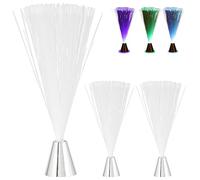 Cepewa Lot de 3 lampes LED en fibre de verre avec changement de couleur - 4 x 20 cm - Plastique argenté - Interrupteur marche/arrêt à piles - Lampe à fibre optique