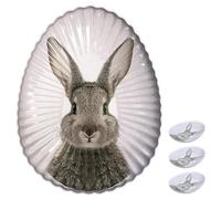 Cepewa Lot de 4 assiettes à pâtisserie en forme de lapin - En métal - 18 x 24 x 2,5 cm - Décoration de Pâques - Tête de lapin de Pâques