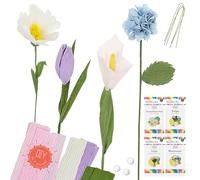 Cepewa Lot de 4 fleurs en papier à faire soi-même - Papier crépon polystyrène multicolore - 13,5 x 26 x 2 cm - Tulipe, lys, marguerites, hortensia - Kit créatif pour fabriquer soi-même des fleurs