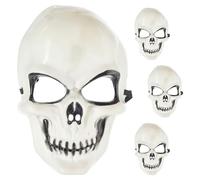 Cepewa Lot de 4 masques d'Halloween à LED - 16 x 24 x 7 cm - En plastique blanc et noir - 3 LED multicolores - Décoration effrayante