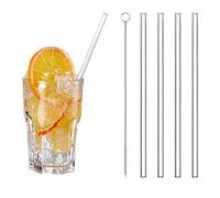 Cepewa Lot de 4 pailles droites en verre avec brosse de nettoyage