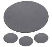 Cepewa Lot de 4 plateaux en ardoise - Ronds - Diamètre : 33 cm - Protection en feutre - Dessous de table - Plateau en pierre - Plateau de service (1 lot de 4 plateaux en ardoise Ø 33 cm)