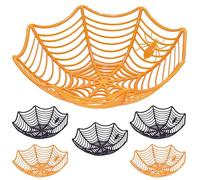 Cepewa Lot de 6 bols en plastique motif toile d'araignée - 3 x orange et 3 x noir - 29 x 7 cm - Panier décoratif pour Halloween