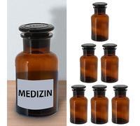 Cepewa Lot de 6 bouteilles de pharmacie - Marron - 125 ml - 5,5 x 11 cm - En verre - Avec bouchon en verre - 1 lot de 6 flacons de pharmacie de 250 ml