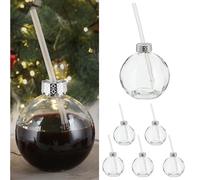 Cepewa Lot de 6 verres à boire en forme de boule de Noël - Capacité : 400 ml - Diamètre : 10 cm - Verre avec paille
