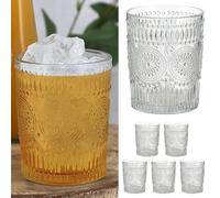 Cepewa Lot de 6 verres transparents « Mandala » - Diamètre : 8 x 10 cm - 300 ml - Verre transparent - Avec autocollants de sol (1 lot de 6 verres « Mandala » blanc)