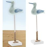 Cepewa Mouette de mer sur pied - Corde en bois - Hauteur : 36 cm - Finition blanche antique - Sculpture maritime - Oiseau décoratif (1 mouette de mer 36 cm)