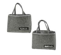Cepewa Sac de courses en feutre - 45 x 33 x 14 cm - Compartiment latéral en plastique à carreaux - Poche latérale avec fermeture éclair - Sac à main en feutre, gris, 45 cm x 33 cm x 14 cm