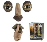 Cepewa Visage d'arbre de la forêt - Geste de calme - 4 pièces - Polyrésine naturelle - Nez yeux et bouche - Décoration de jardin - Visage de la forêt enchantée (visage d'arbre)
