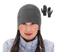 Ceprznvey Bonnet et gants pour femme | Kit chaud et confortable | Bonnet tricoté d'hiver pour femme par temps froid, activités de plein air, voyage, famille, amis, mère, petite amie, gris foncé, Refer