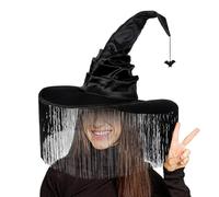 Ceprznvey Chapeau de sorcière d'Halloween avec araignée froncée à large bord