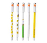 Ceprznvey Lot de 5 stylos effaçables, pointe fine de 0,5 mm, design en forme de canard, écriture lisse et propre, sans traces, prise en main confortable, léger et portable, utilisation à l'école et au