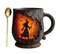 Ceprznvey Mystic Flame Chalice - Textured Mug for Gifting | Tree Bark Finish with Sculpted Handle, Witch Fire Motif & 3D Ceramic Design for Birthday, Office, Teacher Desk and Coworker Surprise