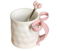 Ceprznvey Tasse à café en céramique élégante avec nœud - 500 ml - mug avec poignée en ruban en céramique - Avec cuillère à café - Pour chocolat chaud, café et boissons chaudes