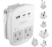 Ceptics World Travel Kit adaptateur QC 3.0 2 USB + 2 prises US Protection contre les surtensions, prises pour Europe, Royaume-Uni, Chine, Australie, Japon - Parfait pour ordinateur portable, téléphone