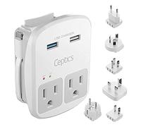 Ceptics World Travel Kit adaptateur QC 3.0 2 USB + 2 prises US Protection contre les surtensions, prises pour Europe, Royaume-Uni, Chine, Australie, Japon - Parfait pour ordinateur portable, téléphone