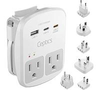 Ceptics World Travel Kit adaptateur QC 3.0 2 USB + 2 prises US Protection contre les surtensions, prises pour Europe, Royaume-Uni, Chine, Australie, Japon - Parfait pour ordinateur portable, téléphone