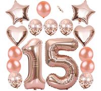 Ceqiny 40" 15 ème numéro Ballon mylar Ballon aluminium coeur étoile 18" 12" Ballon Latex Paillettes pour la douche nuptiale mariage de fête d'anniversaire Séance photo Décor, Kit ballon 15 en or rose