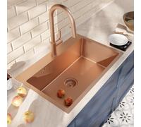 CERAMIA Timeless Évier Encastrable 55x45 cm Inox 304 | Mitigeur avec douchette extractible | Finition Cuivre Brossé | Installation facile