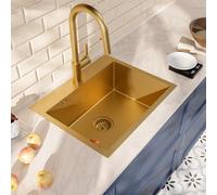 CERAMIA Timeless Évier Encastrable 55x45 cm Inox 304 | Mitigeur avec douchette extractible | Finition Or Brossé | Installation facile