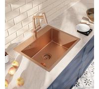 CERAMIA Timeless Évier Encastrable 68x45 cm Inox 304 | Mitigeur avec douchette extractible | Finition Cuivre Brossé | Installation facile