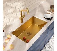 CERAMIA Timeless Évier Sous Plan 68x45 cm Inox 304 | Mitigeur avec douchette extractible | Finition Or Brossé | Installation facile