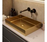 CERAMIA Timeless Vasque à Poser 55x38 cm Inox 304 | Sans trop plein | Bonde Or Brossé | Installation facile