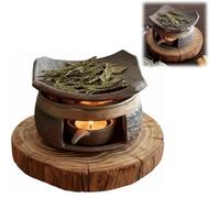 Ceramic Aromatherapy Stove Essential Oil Burner,Handmade Natural Oil Fragrance Diffuser with Wooden Base,Candle Holders Teapot Warmer with Tealight Holder,Zen Incense Burner Kit for Home Office