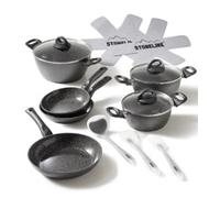 CERAMIC Batterie de cuisine, 14 pcs, revêtement en céramique, avec couvercles en verre Stoneline