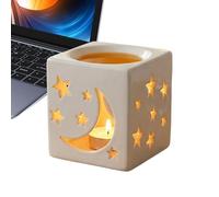 Ceramic Candle Holder, Hollow Moon Star Design, 10cm Tea Light Lamp for, Porcelain Oil Burner Decor, Tabletop Accent with Cutout Pattern, Home Event Use for Wedding Party Dinner Banquet