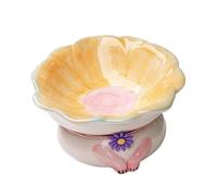 Ceramic Cat Bowl - Bol d'alimentation surélevé pour animaux de compagnie en forme de fleurs, bol anti-vomissement de chats à 15 °, plateau stable surélevé pour chats adultes, bol