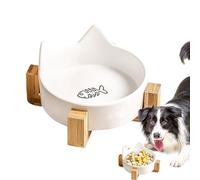Ceramic Cat Bowls | Anti Fall Dog Food Bowl | Spill Proof Cat Bowls | Cat Feeding Bowl | Wooden Stand Pet Bowls Elegant Design with Functional Wooden Stand for Food and Water, Cute Cat Ear Dog Cat