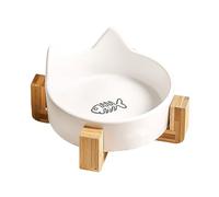 Ceramic Cat Bowls - Anti-Fall Dog Food Bowl, Spill-Proof Dog Bowls, Cute Pet Feeder Bowl with Wooden Stand, Anti Vomiting Cute Cat Ear Pet Water Dish, Feeding & Watering Supplies for Indoor Cats