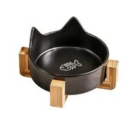 Ceramic Cat Bowls - Anti-Fall Dog Food Bowl, Spill-Proof Dog Bowls, Cute Pet Feeder Bowl with Wooden Stand, Anti Vomiting Cute Cat Ear Pet Water Dish, Feeding & Watering Supplies for Indoor Cats