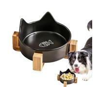 Ceramic Cat Bowls, Anti-Fall Dog Food Bowl, Spill-Proof Dog Cat Bowls, Cat Feeding Bowl with Wooden Stand, Cute Cat Ear Pet Water Dish, Indoor Cat Feeding Bowl, Pet Water Dish for Cats