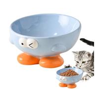 Ceramic Cat Feeder, Raised Pet Feeding Dish with Slanted Design, Cute Expression Pattern Food Or Water Bowls for Small and Medium Animals, Ideal for Pet Dining, 5.71x3.86x2.68 in