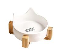 Ceramic Cat Food Water Bowl Set - Cute Cat Ear Pet Dish with Wooden Stand, Durable Feeding Plate Item, Stable Dining Accessory Tool, Comfortable Pet Eating System | Cats Use, Kitten Feeding, Small Dog