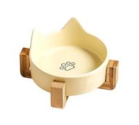 Ceramic Cat Food Water Bowl Set - Cute Cat Ear Pet Dish with Wooden Stand, Durable Feeding Plate Item, Stable Dining Accessory Tool, Comfortable Pet Eating System | Cats Use, Kitten Feeding, Small Dog