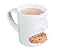 Ceramic Coffee Cup, Funny Face Mug, Built-In Cookie Holder Design 5.12x3.74x2.95 inches, Heat-Resistant Breakfast Drinkware, Novelty Cup for Dorm Restaurant School Bedroom, Non-Slip Stability